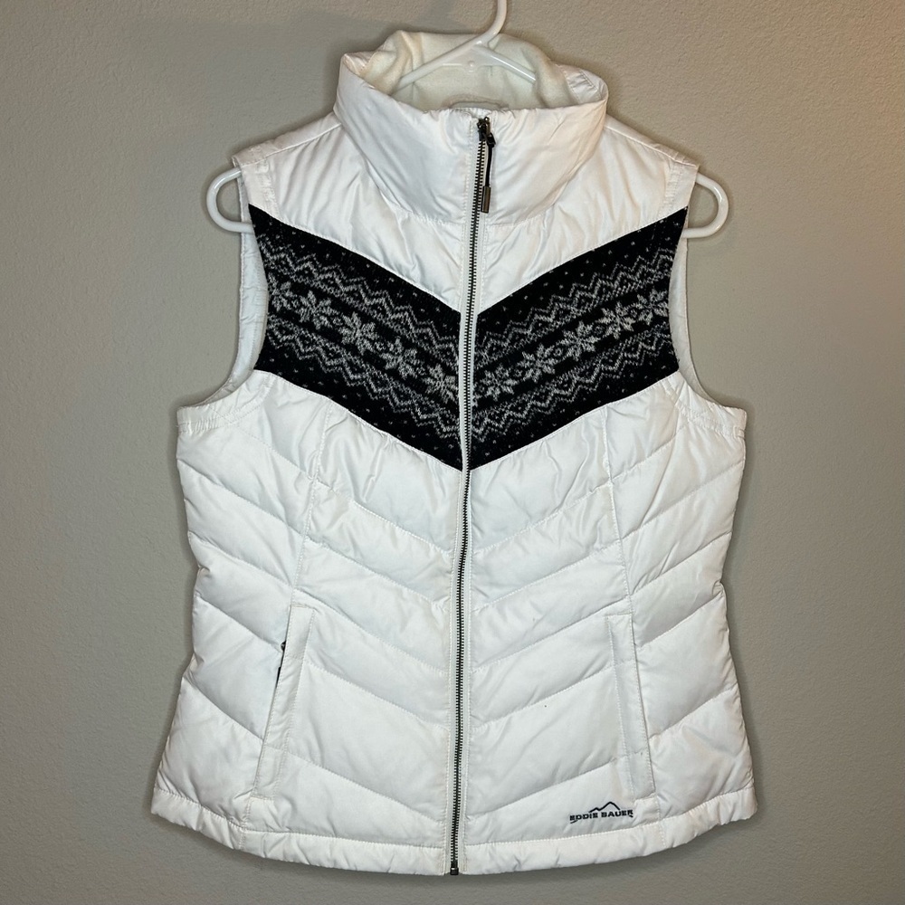 Women’s Size Small White Puffer Vest Eddie Bauer Premium Goose Down Nordic Style